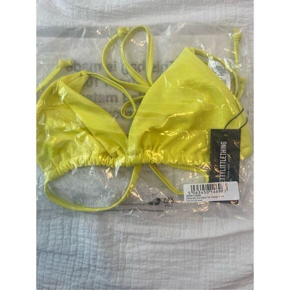 Prettylittlething Women's Yellow Mix and Match Tie Triangle Bikini Top NEW NWT - Picture 3 of 4